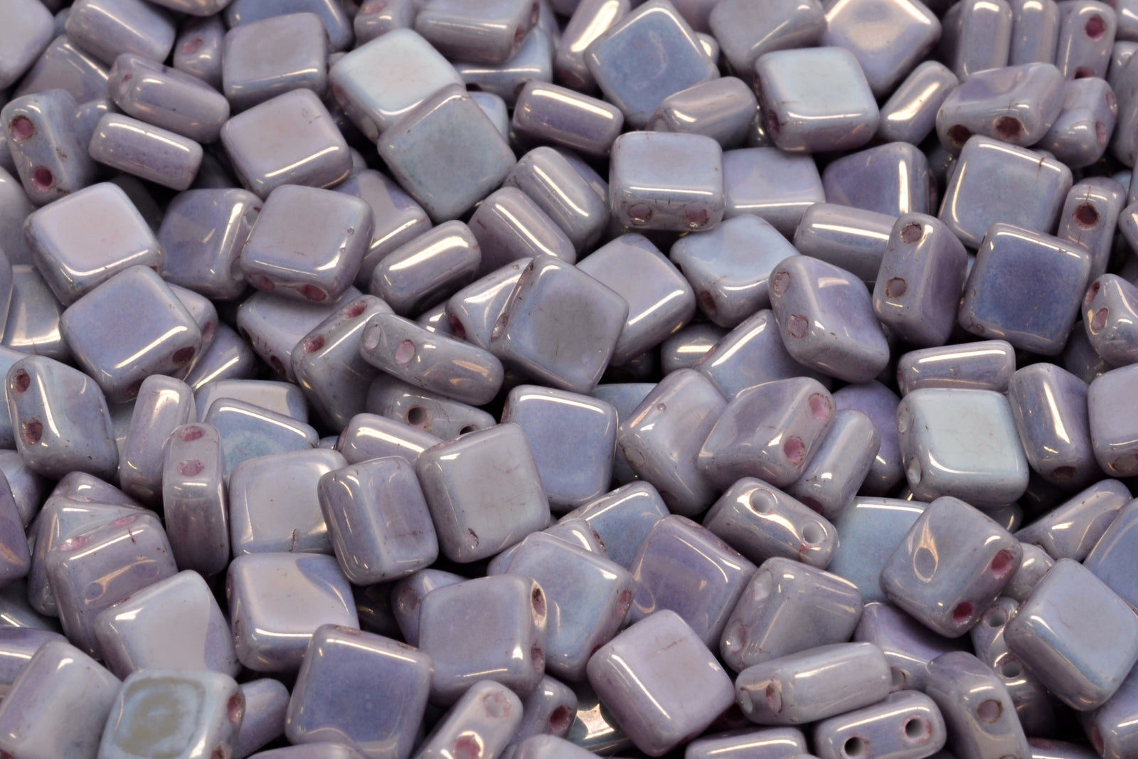 6mm Square Glass Czech Two Hole Tile Bead, Luster Opaque Lavender, 25 pieces