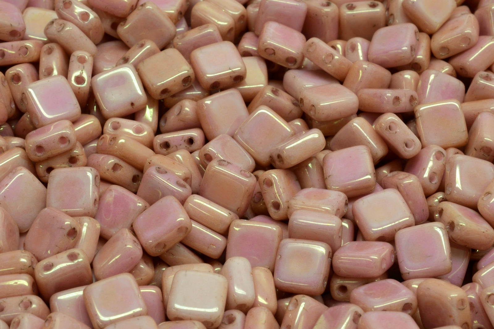 6mm Square Glass Czech Two Hole Tile Bead, Red Alabaster, 25 pieces