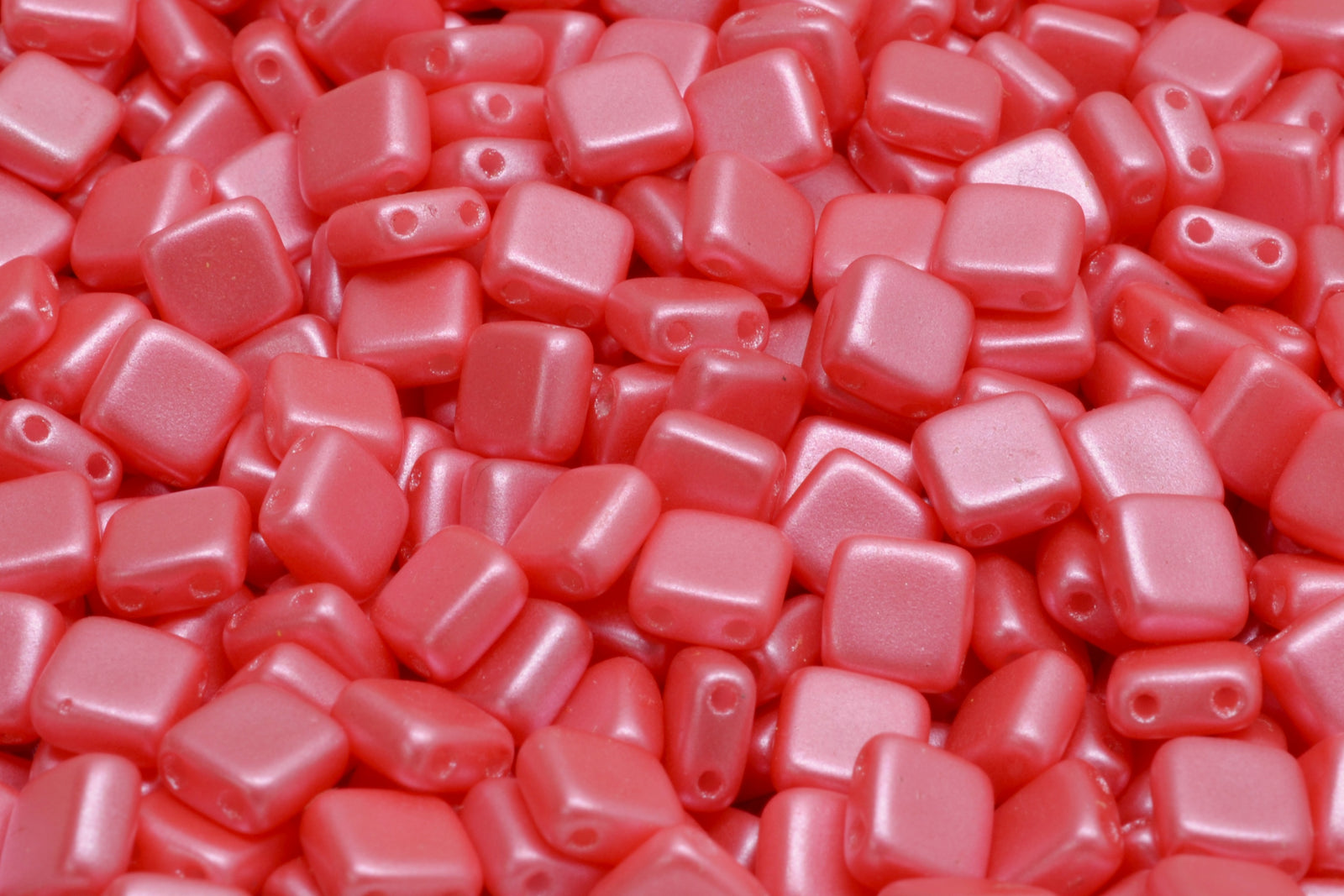 6mm Square Glass Czech Two Hole Tile Bead, Pearl Shine Rose, 25 pieces