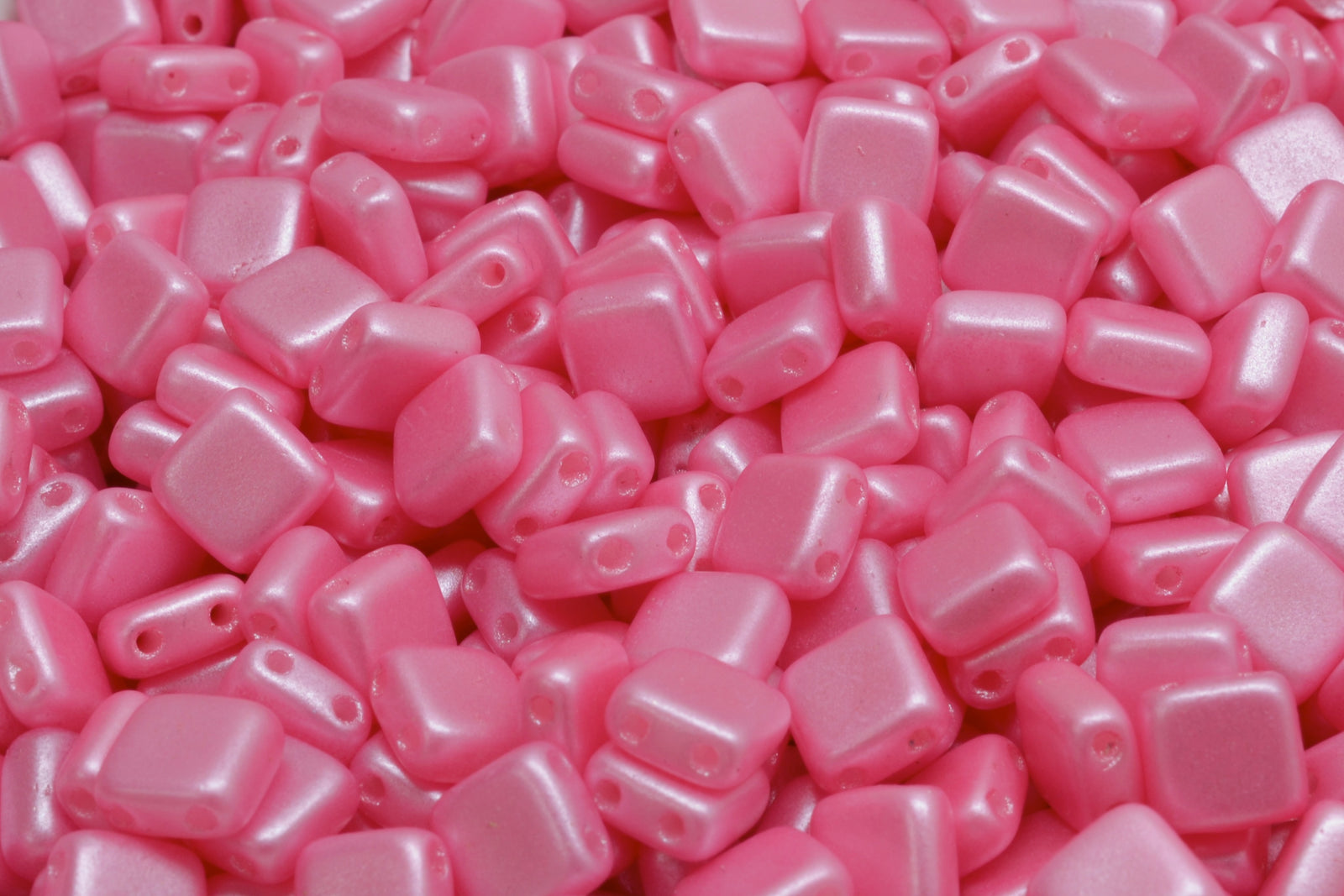 6mm Square Glass Czech Two Hole Tile Bead, Pearl Shine Light Pink, 25 pieces