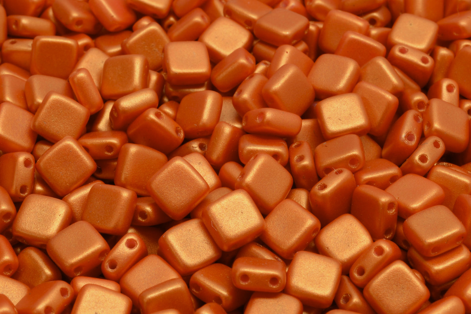 6mm Square Glass Czech Two Hole Tile Bead, Gold Shine Orange, 25 pieces