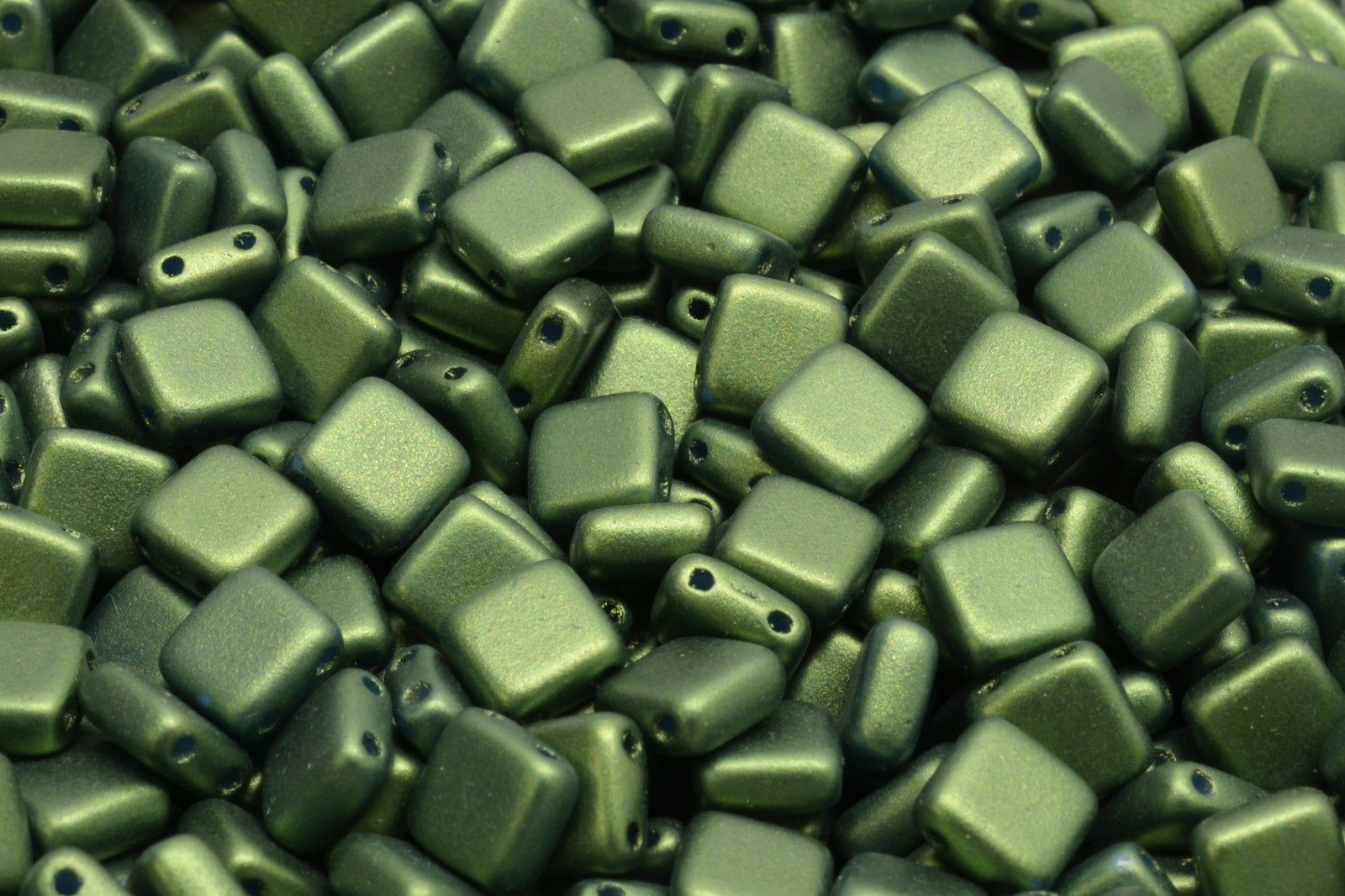 6mm Square Glass Czech Two Hole Tile Bead, Gold Shine Dark Olive, 25 pieces