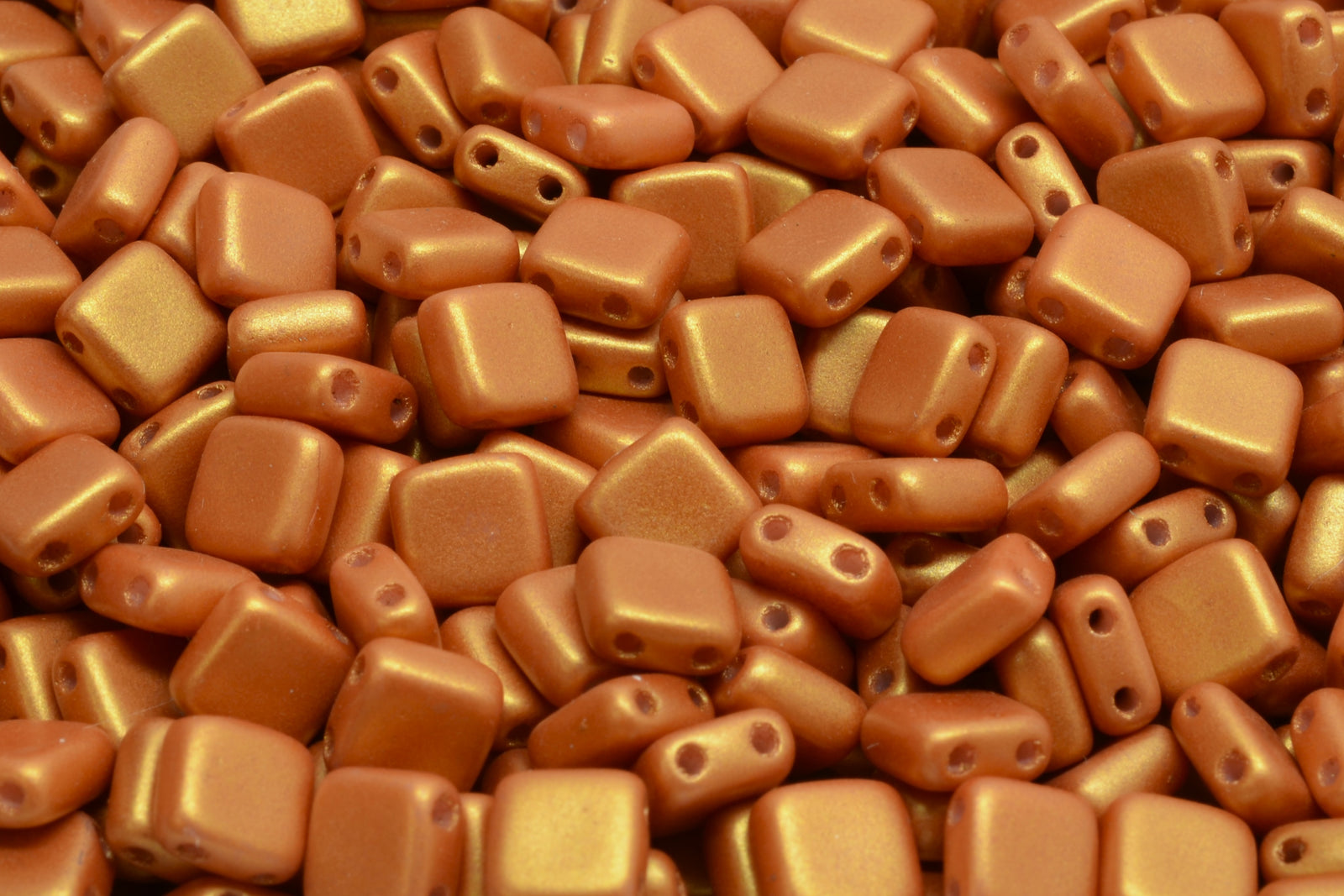 6mm Square Glass Czech Two Hole Tile Bead, Gold Shine Ochre, 25 pieces