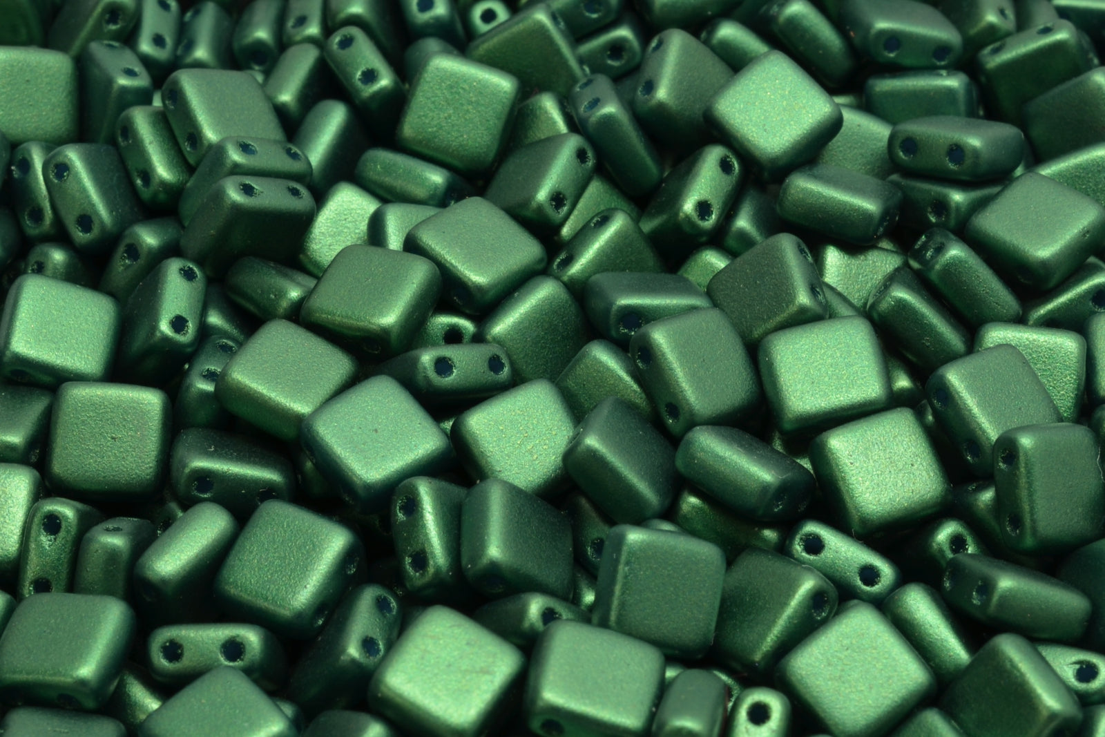 6mm Square Glass Czech Two Hole Tile Bead, Gold Shine Dark Green, 25 pieces