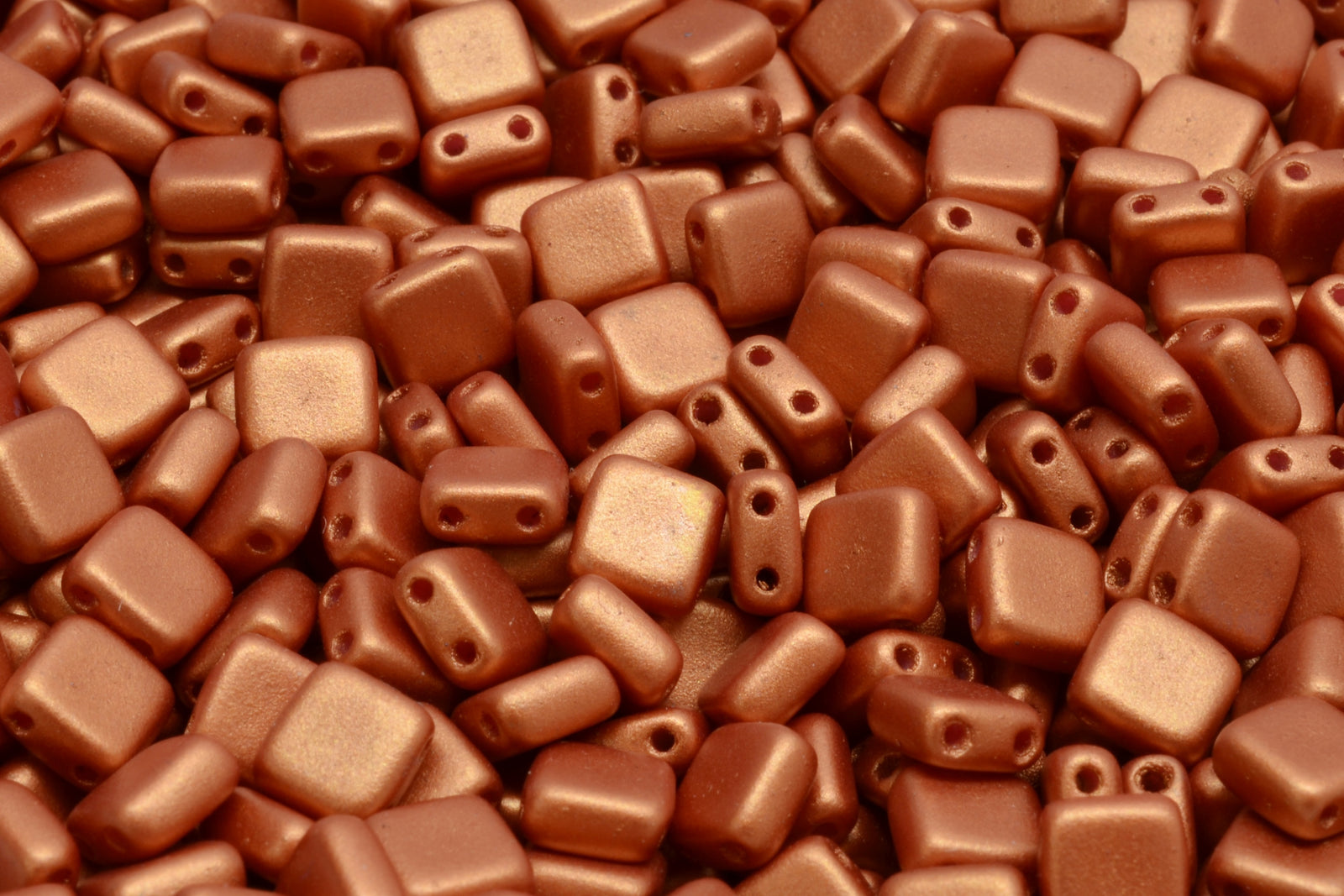 6mm Square Glass Czech Two Hole Tile Bead, Gold Shine Brick Red, 25 pieces