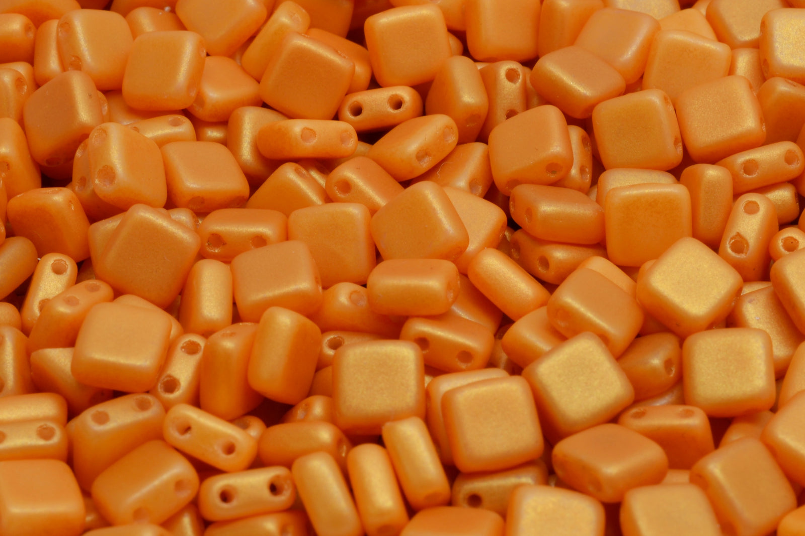 6mm Square Glass Czech Two Hole Tile Bead, Gold Shine Pumpkin, 25 pieces