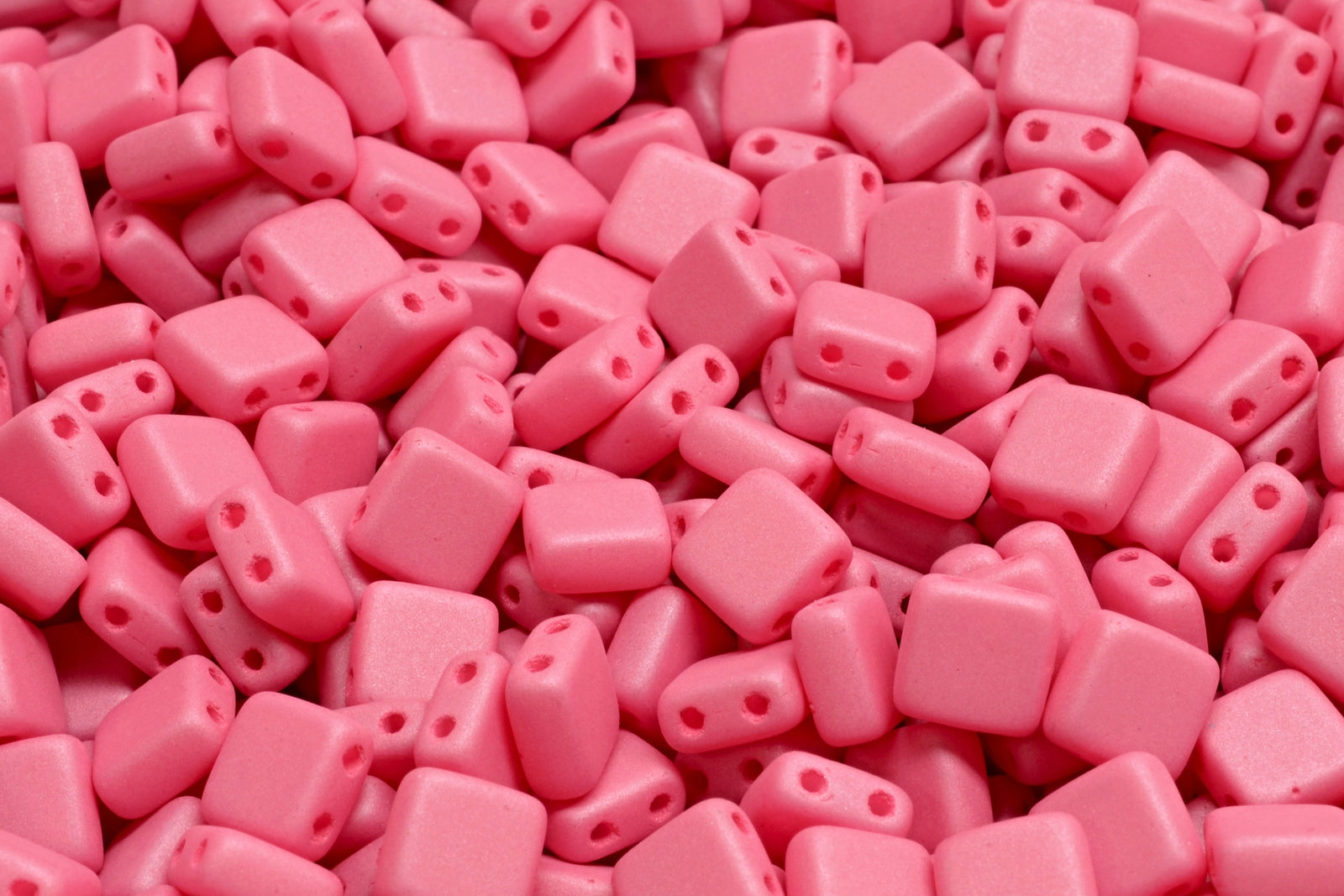 6mm Square Glass Czech Two Hole Tile Bead, Opaque Rose Silk Mat, 25 pieces