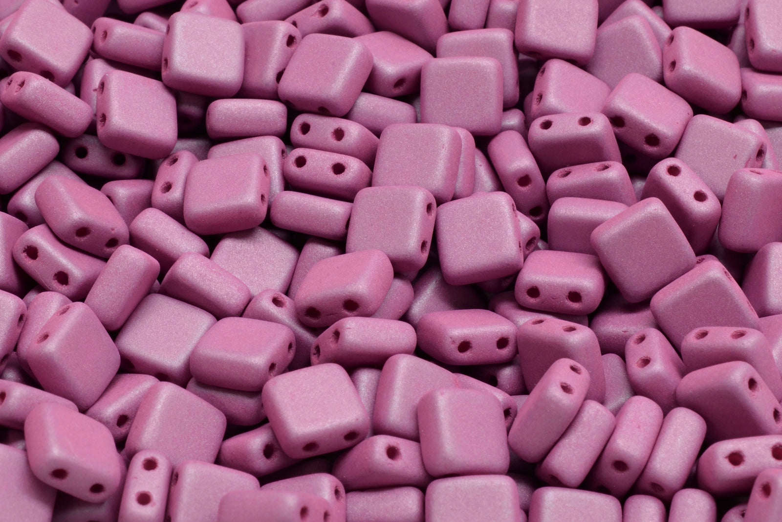 6mm Square Glass Czech Two Hole Tile Bead, Matte Velvet Light Orchid, 25 pieces