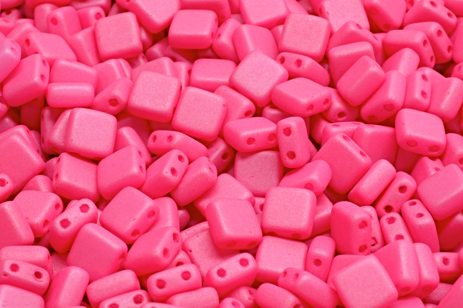 6mm Square Glass Czech Two Hole Tile Bead, Matte Velvet Hot Pink, 25 pieces
