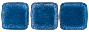 6mm Square Glass Czech Two Hole Tile Bead, Saturated Metallic Little Boy Blue, 25 pieces
