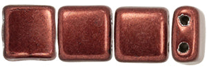 6mm Square Glass Czech Two Hole Tile Bead, Saturated Metallic Chicory Coffee, 25 pieces