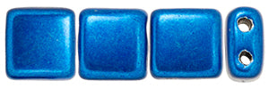 6mm Square Glass Czech Two Hole Tile Bead, Saturated Metallic Galaxy Blue, 25 pieces