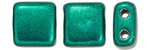 6mm Square Glass Czech Two Hole Tile Bead, Saturated Metallic Forest Biome, 25 pieces