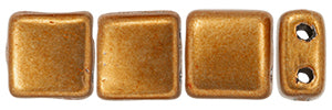 6mm Square Glass Czech Two Hole Tile Bead, Saturated Metallic Hazel, 25 pieces