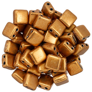 6mm Square Glass Czech Two Hole Tile Bead, Saturated Metallic Hazel, 25 pieces