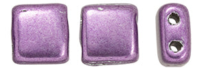 6mm Square Glass Czech Two Hole Tile Bead, Saturated Metallic Grapeade, 25 pieces