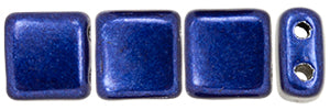 6mm Square Glass Czech Two Hole Tile Bead, Saturated Metallic Evening Blue, 25 pieces