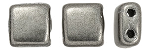 6mm Square Glass Czech Two Hole Tile Bead, Saturated Metallic Frost Gray, 25 pieces