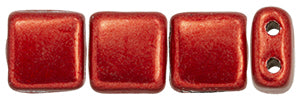 6mm Square Glass Czech Two Hole Tile Bead, Saturated Metallic Cranberry, 25 pieces