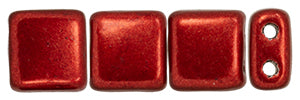 6mm Square Glass Czech Two Hole Tile Bead, Saturated Metallic Merlot, 25 pieces