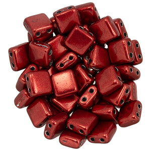 6mm Square Glass Czech Two Hole Tile Bead, Saturated Metallic Merlot, 25 pieces