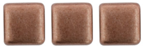 6mm Square Glass Czech Two Hole Tile Bead, Sueded Gold Ash Rose, 25 pieces