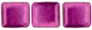 6mm Square Glass Czech Two Hole Tile Bead, Sueded Gold Fuchsia Red, 25 pieces
