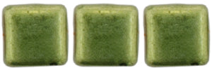 6mm Square Glass Czech Two Hole Tile Bead, Sueded Gold Fern, 25 pieces