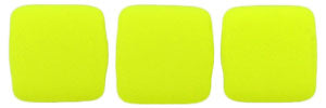 6mm Square Glass Czech Two Hole Tile Bead, Neon Yellow, 25 pieces