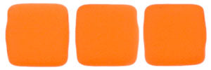 6mm Square Glass Czech Two Hole Tile Bead, Neon Orange, 25 pieces