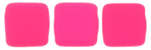 6mm Square Glass Czech Two Hole Tile Bead, Neon Pink, 25 pieces