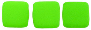 6mm Square Glass Czech Two Hole Tile Bead, Neon Green, 25 pieces