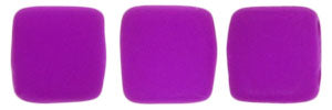 6mm Square Glass Czech Two Hole Tile Bead, Neon Purple, 25 pieces