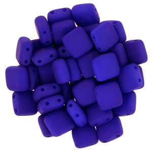 6mm Square Glass Czech Two Hole Tile Bead, Neon Blue, 25 pieces