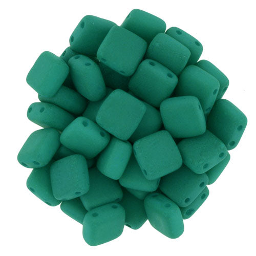 6mm Square Glass Czech Two Hole Tile Bead, Neon Emerald, 25 pieces