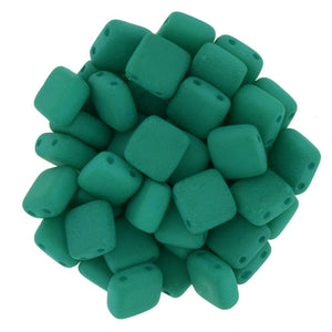 6mm Square Glass Czech Two Hole Tile Bead, Neon Emerald, 25 pieces