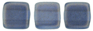 6mm Square Glass Czech Two Hole Tile Bead, Halo Ultramarine, 25 pieces