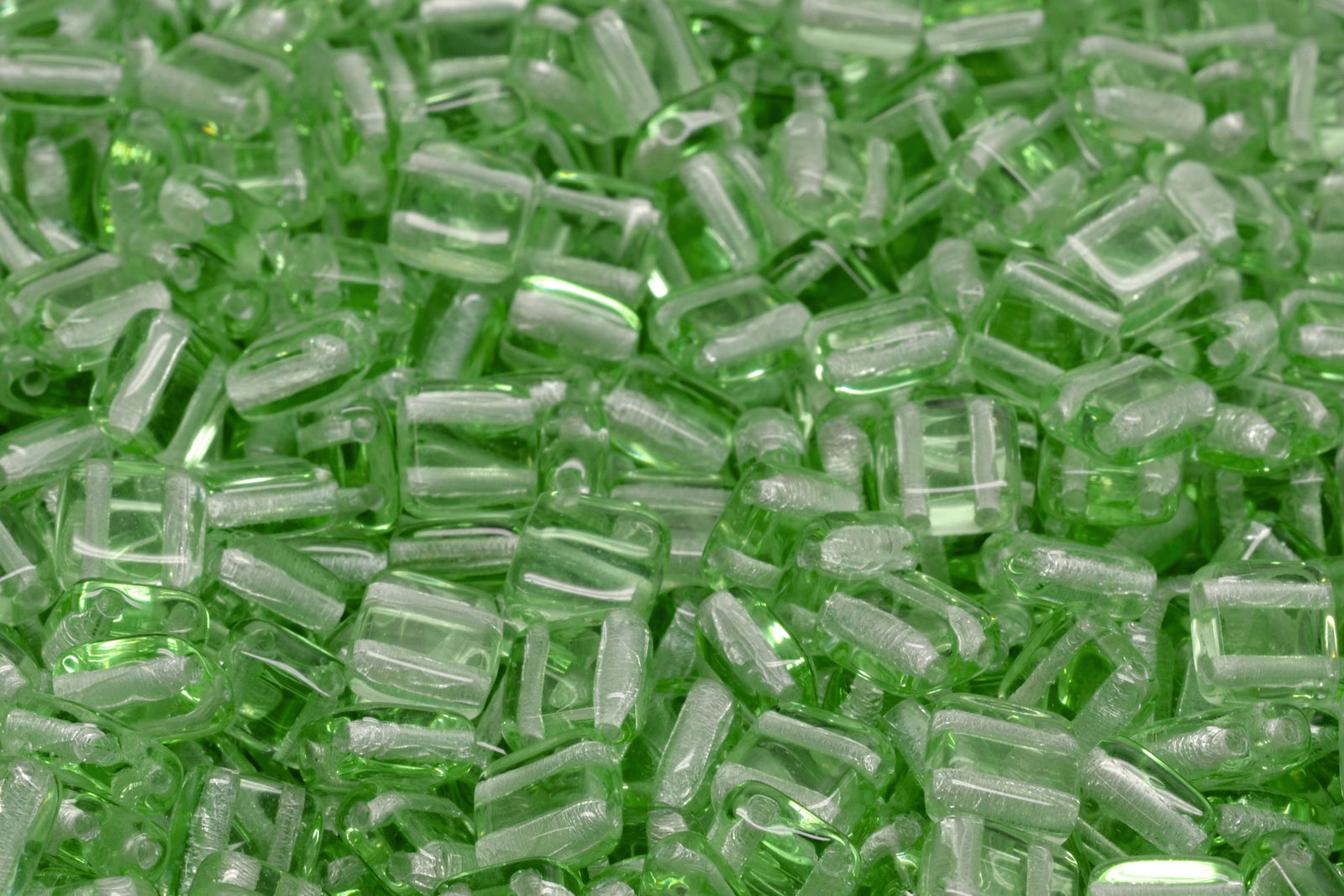 6mm Square Glass Czech Two Hole Tile Bead, Peridot, 25 pieces
