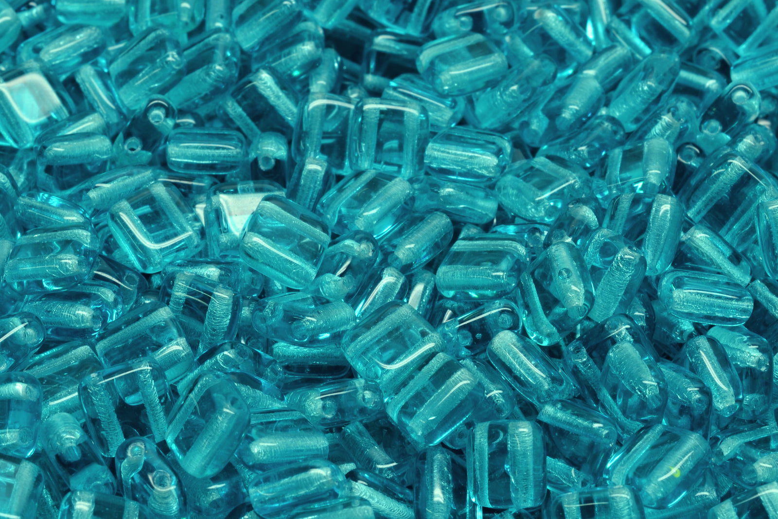 6mm Square Glass Czech Two Hole Tile Bead, Teal Green, 25 pieces