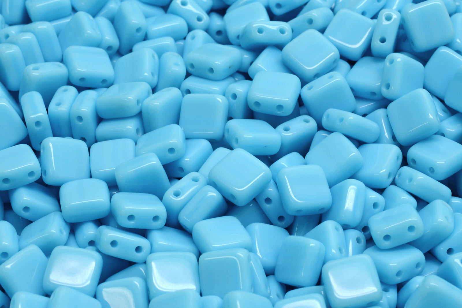 6mm Square Glass Czech Two Hole Tile Bead, Blue Turquoise, 25 pieces