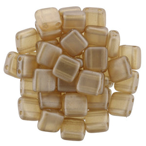 6mm Square Glass Czech Two Hole Tile Bead, Pearl Lights Latte, 25 pieces