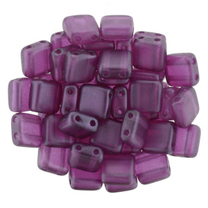 6mm Square Glass Czech Two Hole Tile Bead, Pearl Lights Orchid, 25 pieces