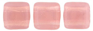 6mm Square Glass Czech Two Hole Tile Bead, Milky Pink, 25 pieces