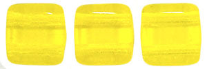 6mm Square Glass Czech Two Hole Tile Bead, Lemon, 25 pieces