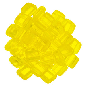 6mm Square Glass Czech Two Hole Tile Bead, Lemon, 25 pieces