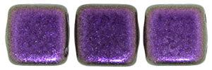 6mm Square Glass Czech Two Hole Tile Bead, Polychrome Black Currant, 25 pieces
