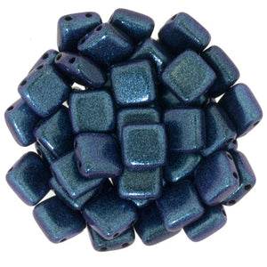 6mm Square Glass Czech Two Hole Tile Bead, Polychrome Mix Berry, 25 pieces