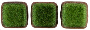 6mm Square Glass Czech Two Hole Tile Bead, Polychrome Olive Mauve, 25 pieces