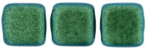 6mm Square Glass Czech Two Hole Tile Bead, Polychrome Mint Chocolate, 25 pieces