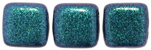 6mm Square Glass Czech Two Hole Tile Bead, Polychrome Indigo Orchid, 25 pieces